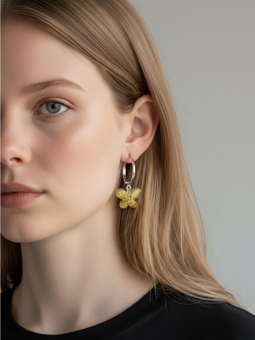 9/30 Yellow Butterfly Hoop Drop Earrings - Women Jewelry